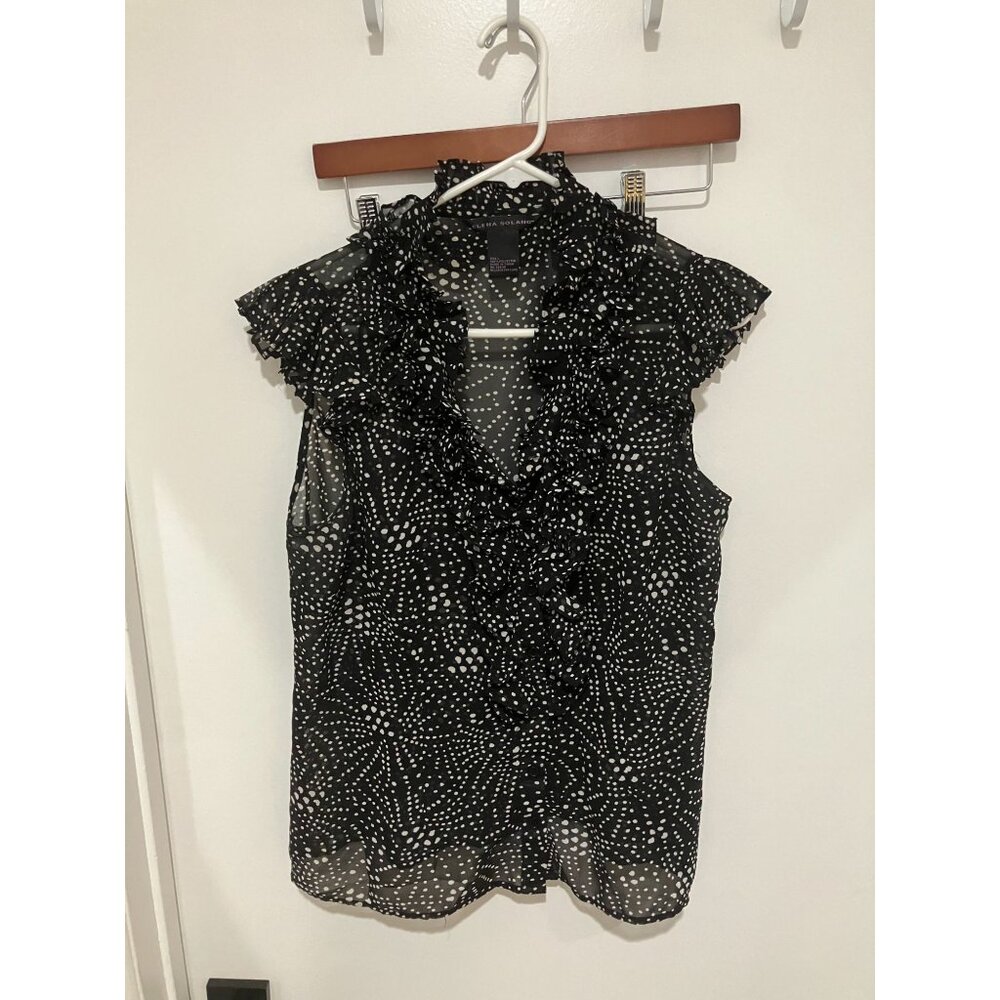 Elena Solano Women's Dotted Sleeveless Top, Black/White, Size Large